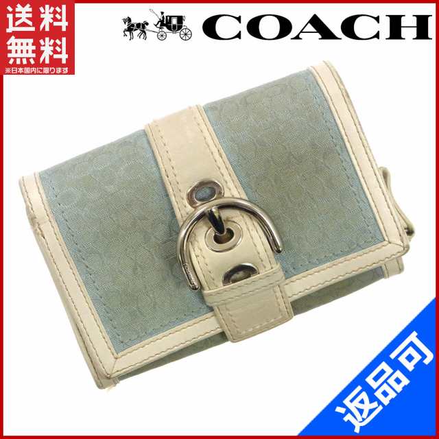 コーチ 財布 COACH 二つ折り財布 三つ折り財布 ライトブルー×白 即納