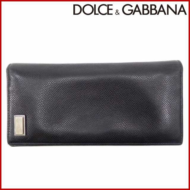 ドルチェ&ガッバーナ 財布 DOLCE&GABBANA 長財布 ファスナー二つ折り ロゴプレート付き ブラック×シルバー (良品・即納) 【中古】  X4482｜au PAY マーケット