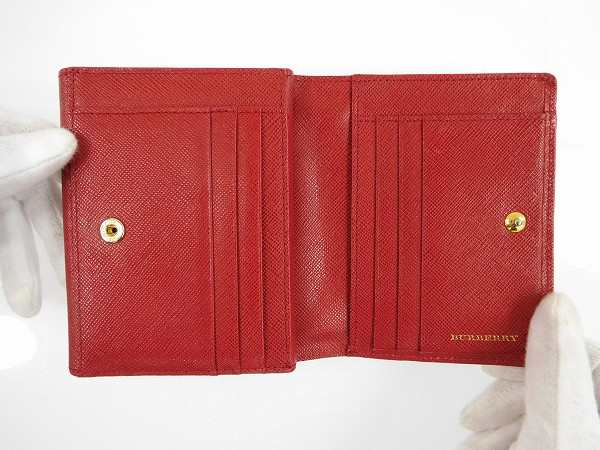 バーバリー 財布 BURBERRY 二つ折り財布 Wホック財布 レッド 即納 【中古】 X11877