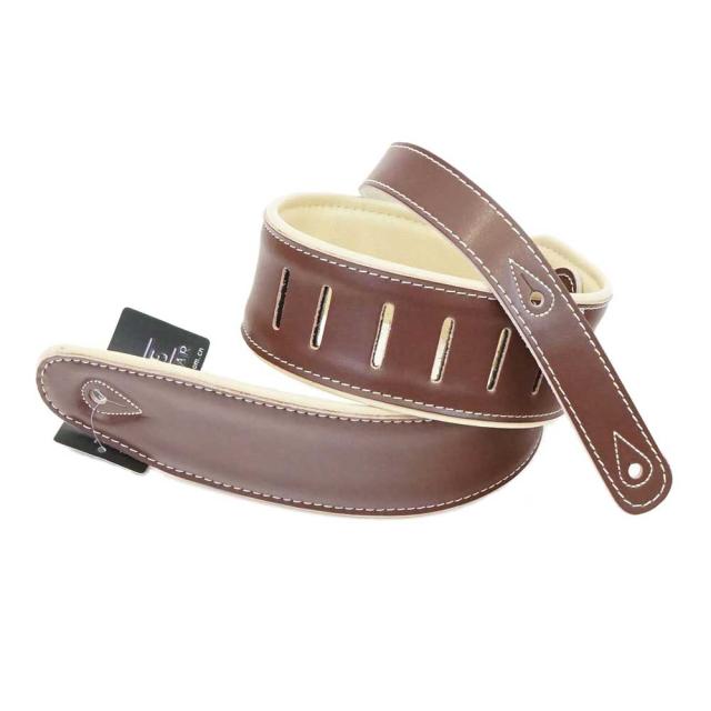 RENEGAD137041E Super Deluxe Rolled Edge Leather Neoprene Brown Beige ギターストラップ