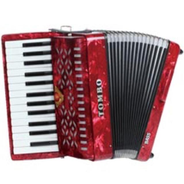 赤い37鍵アコーディオン ケース付き TOMBO 赤 アコーディオン 25鍵盤ハードケース付き ソフトケース付