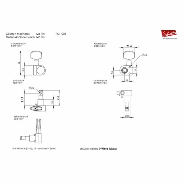 SCHALLER M6 Pin NI 3L3R ギター用ペグ 6個セット