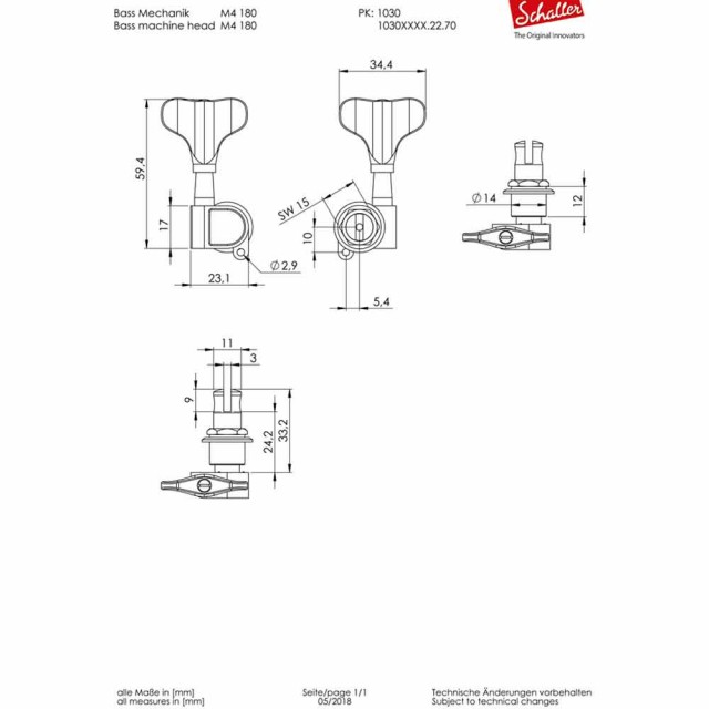 SCHALLER M4 180 Light BC 2L2R ベース用ペグ 4個セット