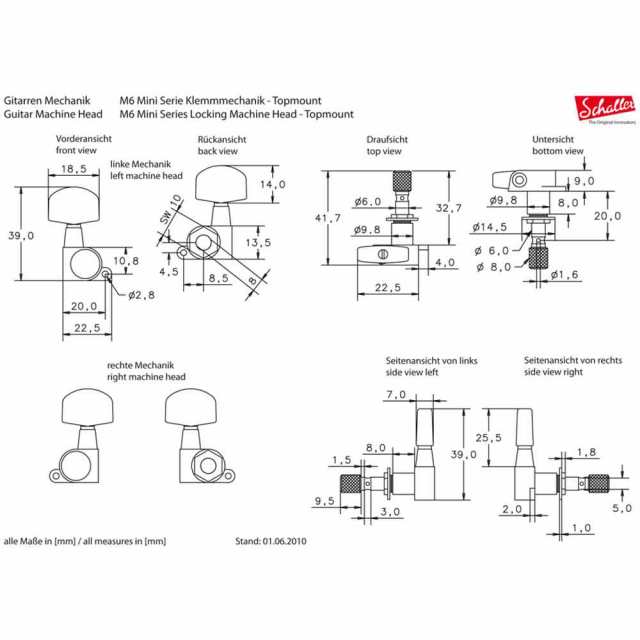 SCHALLER M6 mini TopLocking CH 6L ギター用ペグ 6個セット