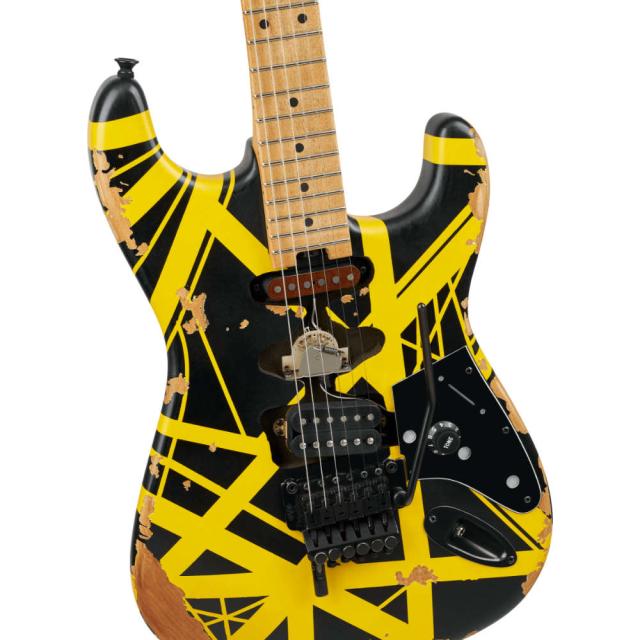 EVH イーブイエイチ Limited Edition Striped Series Frankenstein Frankie Black with Yellow Stripes Aged エレキギター_3