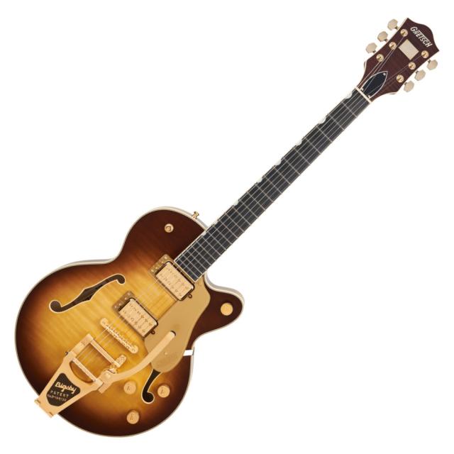 GRETSCH Broadkaster Jr. LX Figured Center Block with String-Thru Bigsby and Gold Hardware Ebony Fingerboard Caramel