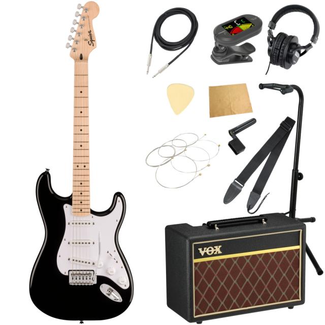 Squier Sonic Stratocaster MN BLK エレキギター ストラトキャスター VOXアンプ付き 入門11点 初心者セット