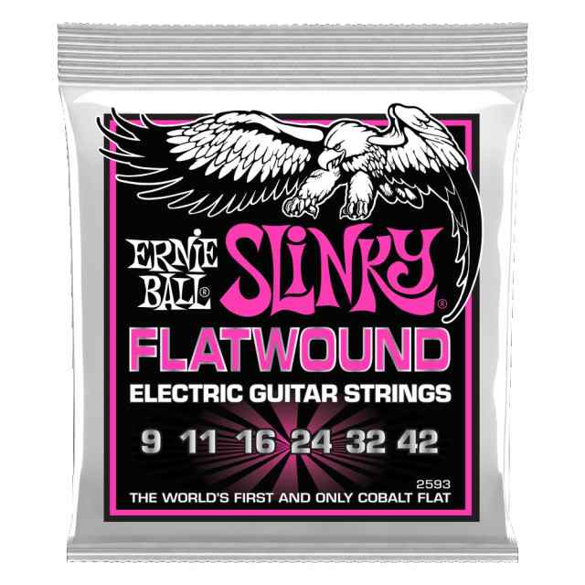 ERNIE BALL アーニーボール 2593 Flatwound Super Slinky 09-42（3弦プレーン） フラットワウンド エレキギター弦×3セット