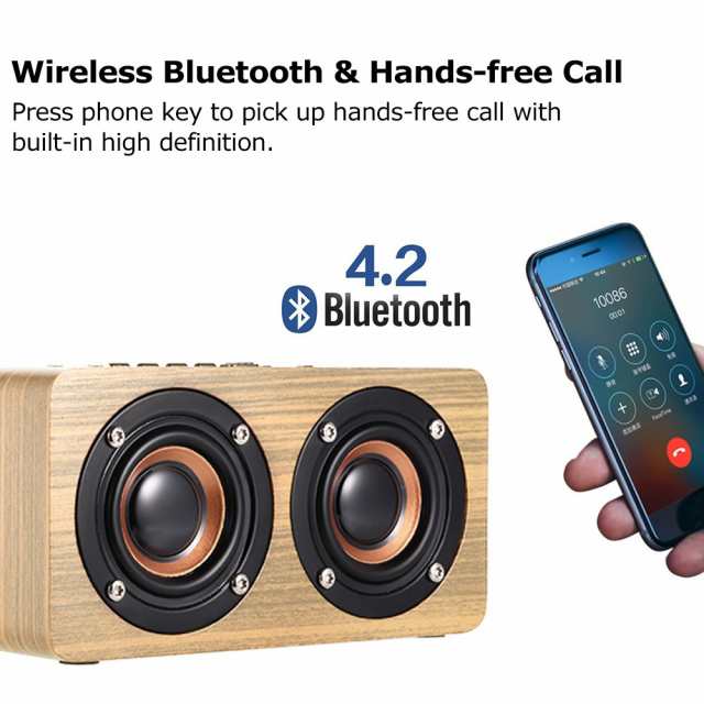 木製 ウッドグレーン Bluetooth Hi Fi ３w X 2 スピーカー Mp3