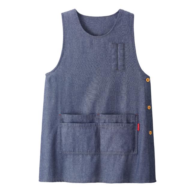 エプロン ボタン レディース ポケット たくさん デニム調ベスト