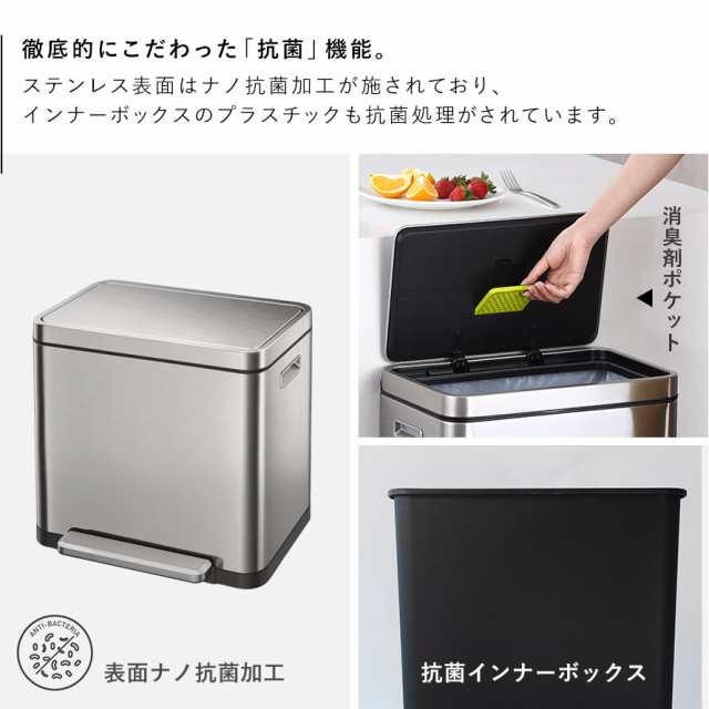 EKO ステンレスぺダル式ゴミ箱 角型ヨコ 20L 1個 幅364×奥行322