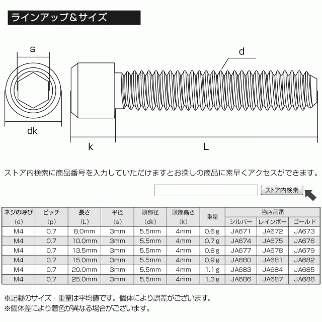 チタンボルト M4×25mm P0.7 キャップボルト 六角穴 ディレーラー調整ボルト 焼きチタンカラー レインボー JA687の通販はau PAY  マーケット - オートパーツ専門店 EALE