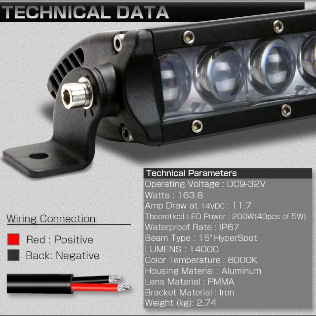 LED ライトバー 41インチ(1050mm) 200W 狭角15度ハイパー スポット 12V 24V兼用 作業灯 ワークライト P-505_4