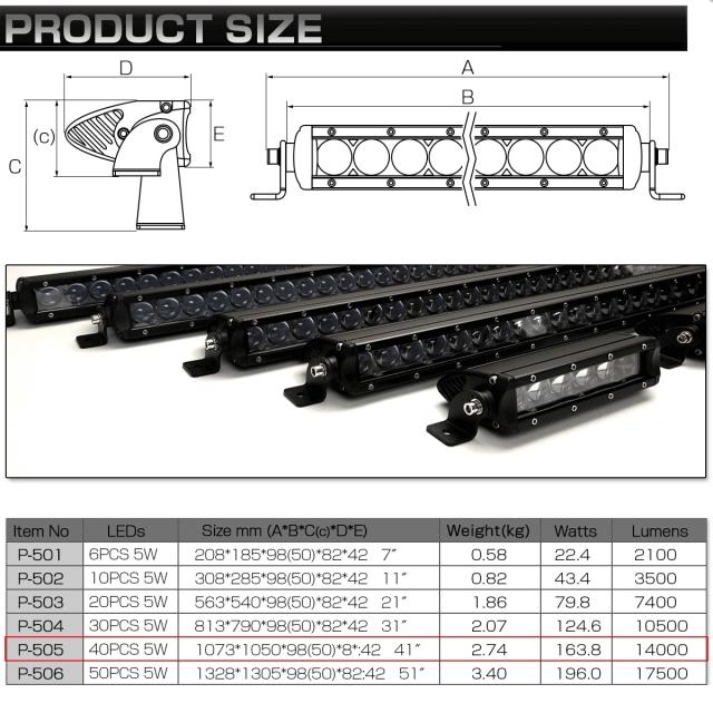 LED ライトバー 41インチ(1050mm) 200W 狭角15度ハイパー スポット 12V 24V兼用 作業灯 ワークライト P-505_7