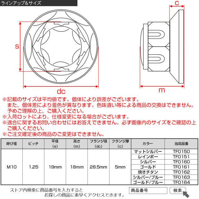 リアショック 取り付けナット M10 P1.25 六角袋ナット フランジナット