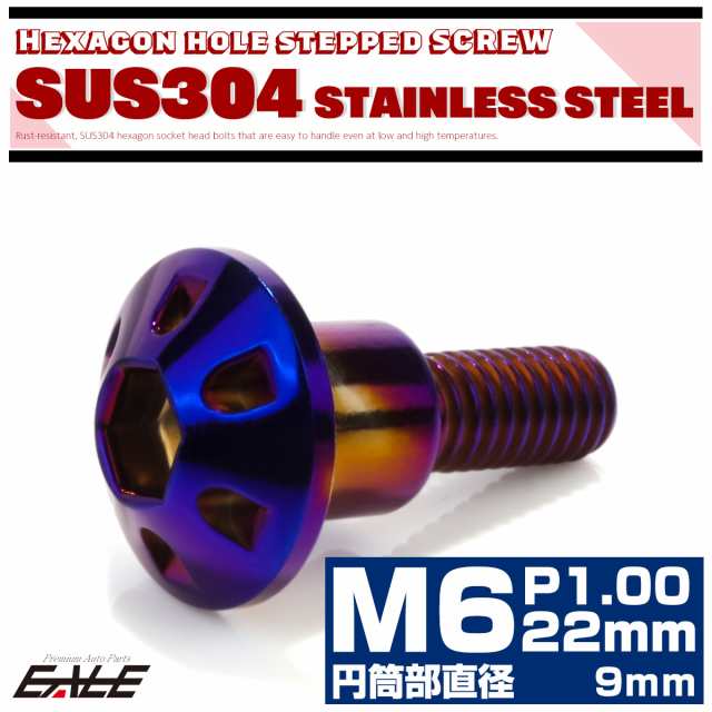 段付きボルト M6×22mm P1.0 円筒部直径9mm デザインヘッド