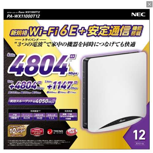 NEC PA-WX11000T12 Aterm WX11000T12 Wi-Fi 6E(11ax) 対応 無線LANルーター