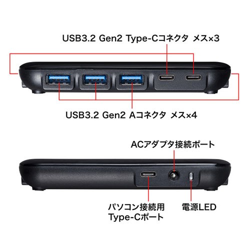 サンワサプライ USB-3TCH38BK USB3.2Gen2対応 Type-C 7ポートハブ