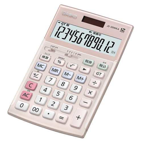 CASIO(カシオ) JS-20WKA-PK-N(ピンク) ジャストタイプ 実務電卓 12桁