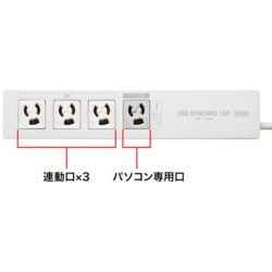 サンワサプライ TAP-RE34M-5(ホワイト) パソコン連動タップ 4個口 5mの通販は