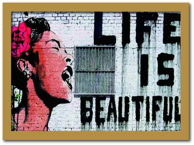 バンクシー Banksy インテリアアート Life is beautiful ライフ・イズ・ビューティフル VS-1003NA-A3 フレームカラー：ナチュラル サイズ：A3 kar-10054179s8  アートパネル アートボード 壁紙 装飾フィルム 送料無料 北欧 モダン 家具 インテリア ナチュラル テイスト 新生活の通販は