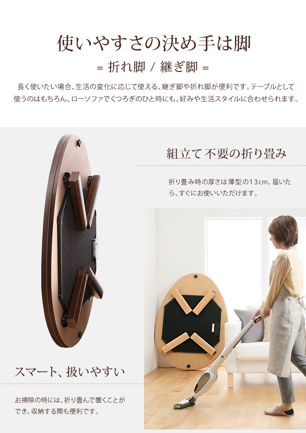 こたつ テーブル 国産 折脚フラットヒーターこたつ〔エッグ&ビーンズ