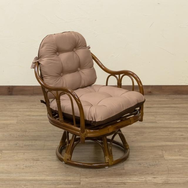 ラタン クッションリバーシブル回転座椅子 BR/HN ブラウン ハニー sk