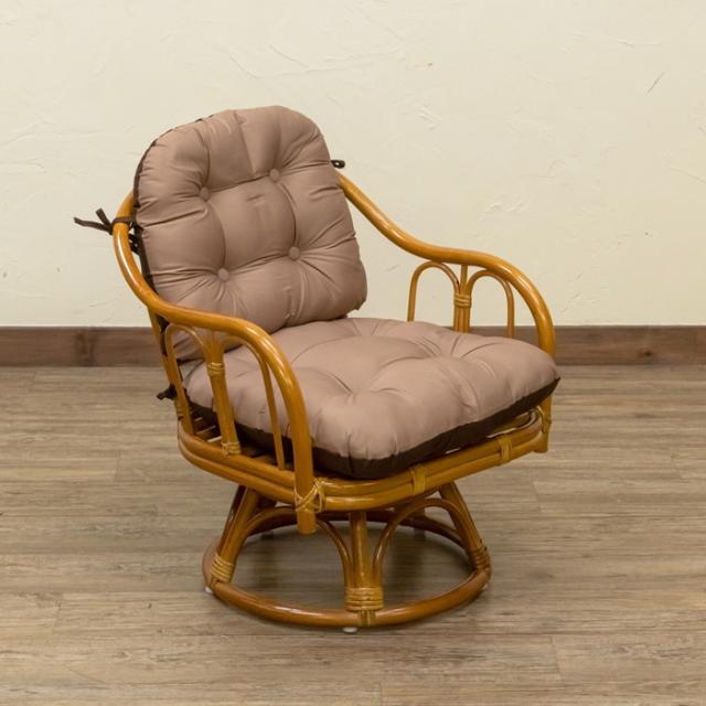 ラタン クッションリバーシブル回転座椅子 BR/HN ブラウン ハニー sk