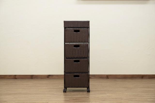 ラタン調 チェスト 4段 BR/IV/CM/GY ブラウン アイボリー キャメル