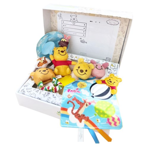 【送料込/美品】プーメリー+プーグッズ3点★ 布絵本　ミニメリー　ラトルセット お誕生おめでとうギフトセット くまのプーさんおもちゃ こども