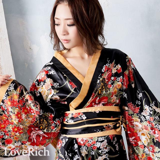 花魁 着物ドレス キャバドレス コスチューム コスプレ 浴衣 ステージ衣装 花魁風帯付き総和柄サテン裾フリルロングドレス 0011 の通販はau Pay マーケット Loverich