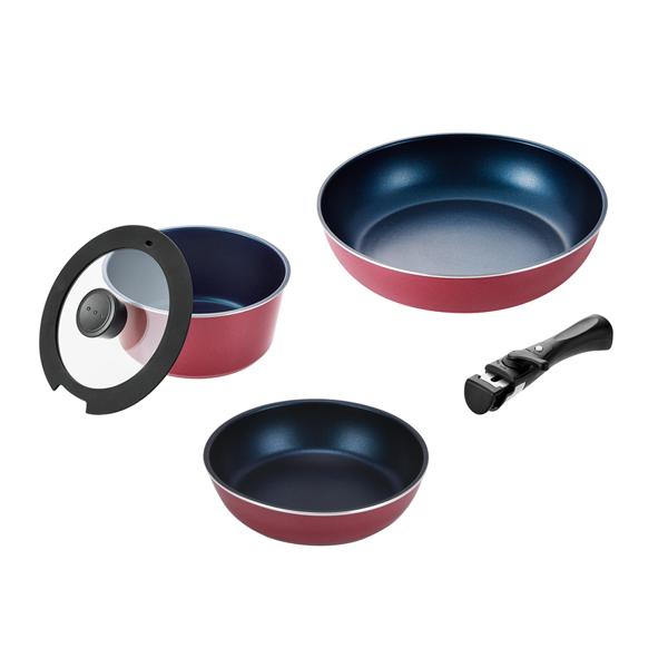 スタックプラス　ブルーダイヤモンドコートIH対応クックウェア5点セットA　レッド ×30セット[倉庫区分MN]の通販は