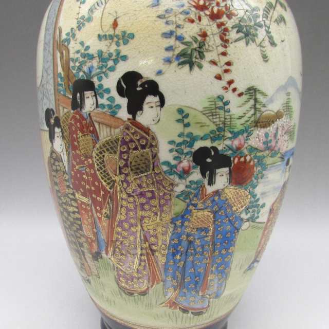 薩摩焼 精山銘 人物風俗文花瓶一対 U6146 - 工芸品、民芸品