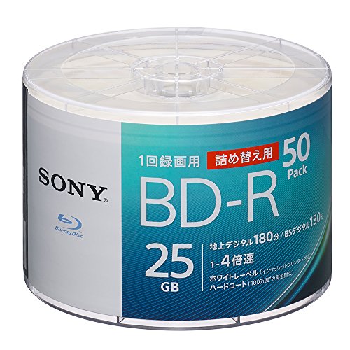 ソニー(SONY) ブルーレイディスク BD-R 25GB (1枚あたり地デジ約3時間) 1回録画用 50枚入り 4倍速ダビング対応 ケース無し