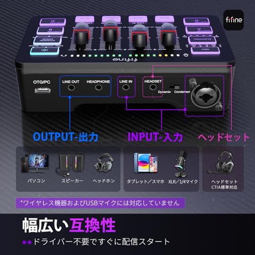FIFINE ゲーミングオーディオミキサー オーディオインターフェース PS5