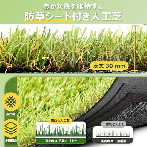 人工芝 ロール 1mx10m リアル感 芝丈38mm 高耐久 透水タイプ 防草