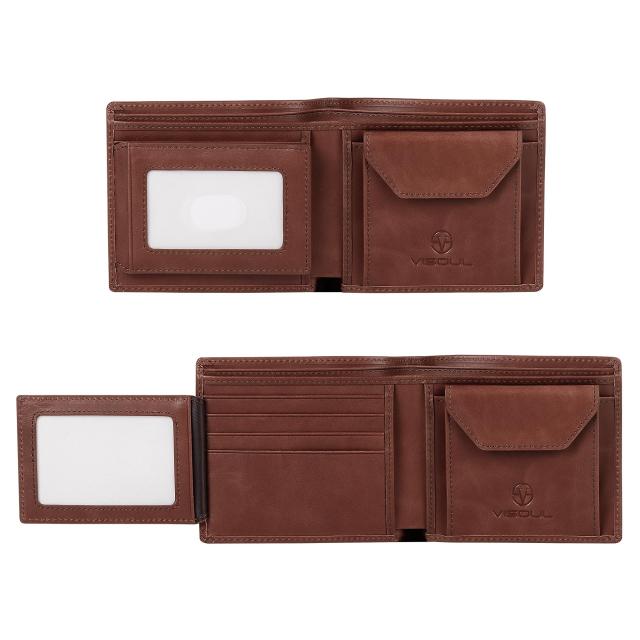 VISOUL 札入れ 財布メンズ 小銭入れ レザー 二つ折り財布 本革 カード8枚収納 スキミング防止写真入れポケット 免許証入れ 牛革 縦型コ
