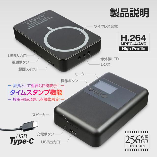 GX-302 防犯カメラ Gexa(ジイエクサ) スパイカメラ 2.7K ワイヤレス充電器型カメラ