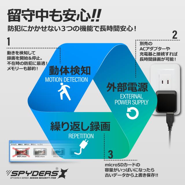 スパイダーズX スパイカメラ 1080P 充電器型カメラ 小型カメラ [H-782] 防犯カメラ 動体検知 OTGリーダー 256GB内蔵_5