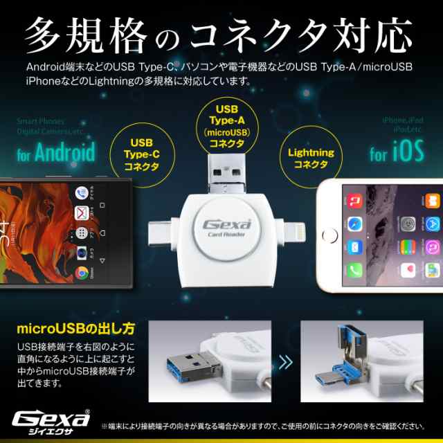 ジイエクサ Gexa iPhone Android スマホ対応 SDカードリーダー