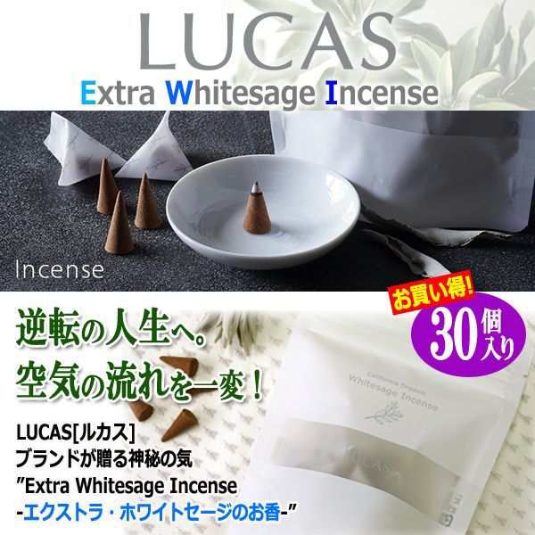 LUCAS[ルカス]ホワイトセージ浄化＆ヒーリングインセンス[30個入り](天然100％ ヨガ 瞑想 パワースポット   運気 リラックス 精神統一 お香 オーガニック)の通販は