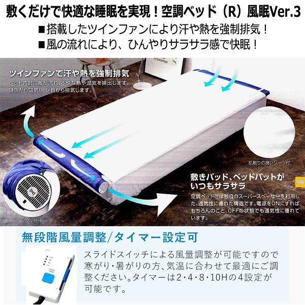 体の下に風が吹き抜け寝苦しさ解消！空調ベッド風眠Ver.3（専用シーツ付き） ( 敷布団 敷きパッド 省エネ 寝冷え対策 シングルベッド)_2