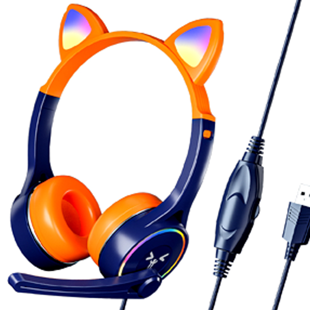 7色に光るヘッドセット！高音質ゲーミングLED猫耳ヘッドフォン (PC