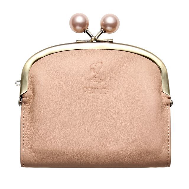 スヌーピーイタリアンレザー二つ折りがま口財布 (コンパクト シボ革