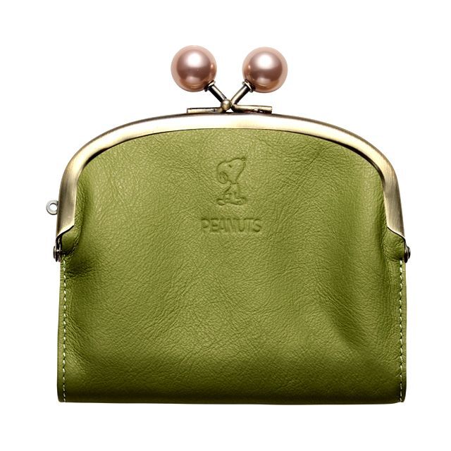 スヌーピーイタリアンレザー二つ折りがま口財布  (コンパクト シボ革 上質レザー キュート PEANUTS ユニーク) スヌーピーイタリアンレザー二つ折りがま口財布 (コンパクト シボ革