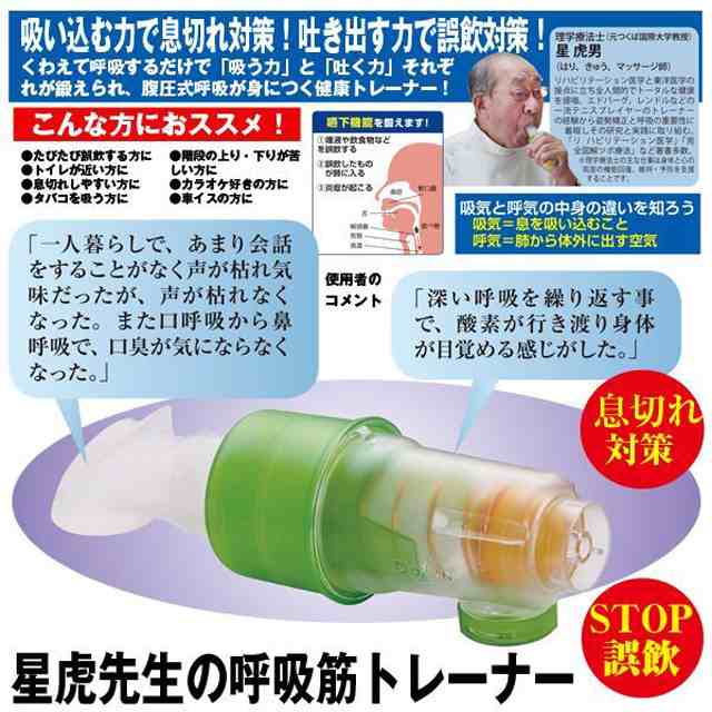 呼吸 息切れ 顔のたるみ 誤飲 呼吸筋トレーニング器具（星虎先生の呼吸筋トレーナー）吸気 呼気 表情筋 吸う力 吐く力 腹圧式呼吸