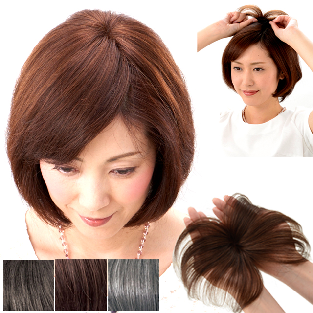 地毛との馴染みが自然な人毛総手植え！つむじヘアピース ワイド 自然色