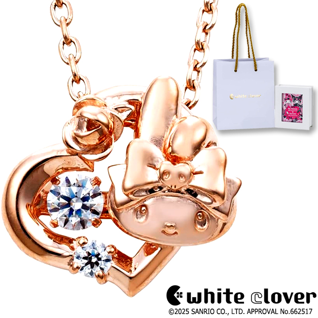 whiteclover マイメロディ 50周年アニバーサリーダンシングストーンネックレス ピンクゴールド シルバー925 オープンハート ジュエリー_1
