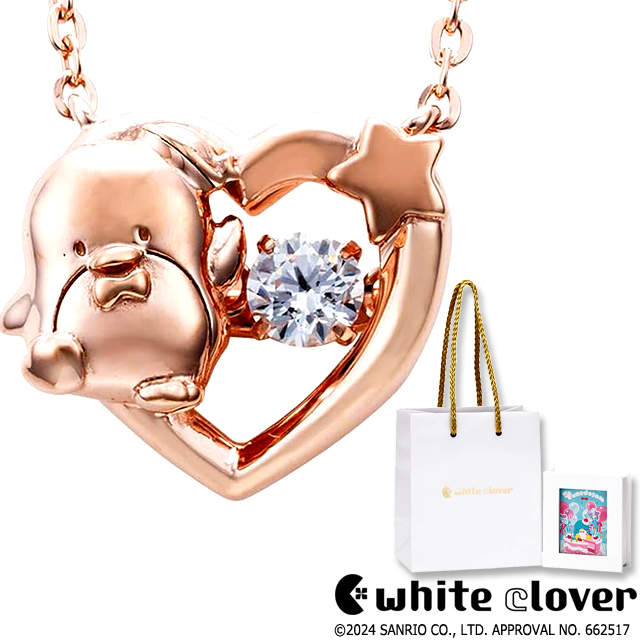 whiteclover タキシードサム 45周年アニバーサリーダンシングストーンネックレス ピンクゴールド シルバー925 オープンハート サンリオ_1