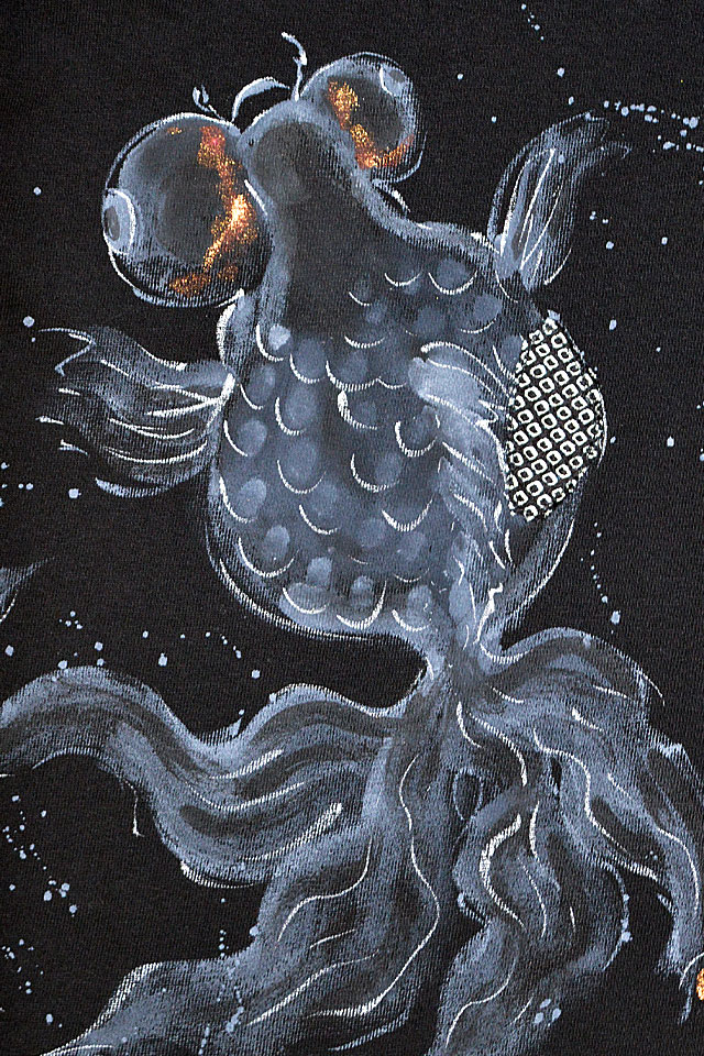 黒出目金リメイク半袖Tシャツ 碧 あお 金魚 手描き 手書き 京都 職人 黒出目金リメイク半袖Tシャツ 碧 あお 金魚 手描き 手書き 京都 職人の
